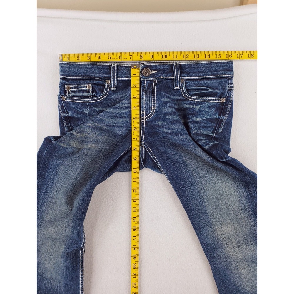 BKE Jeans Womens 28 Sabrina Flared Boot Distressed Thick Stitch Patchwork Y2K - Picture 13 of 16